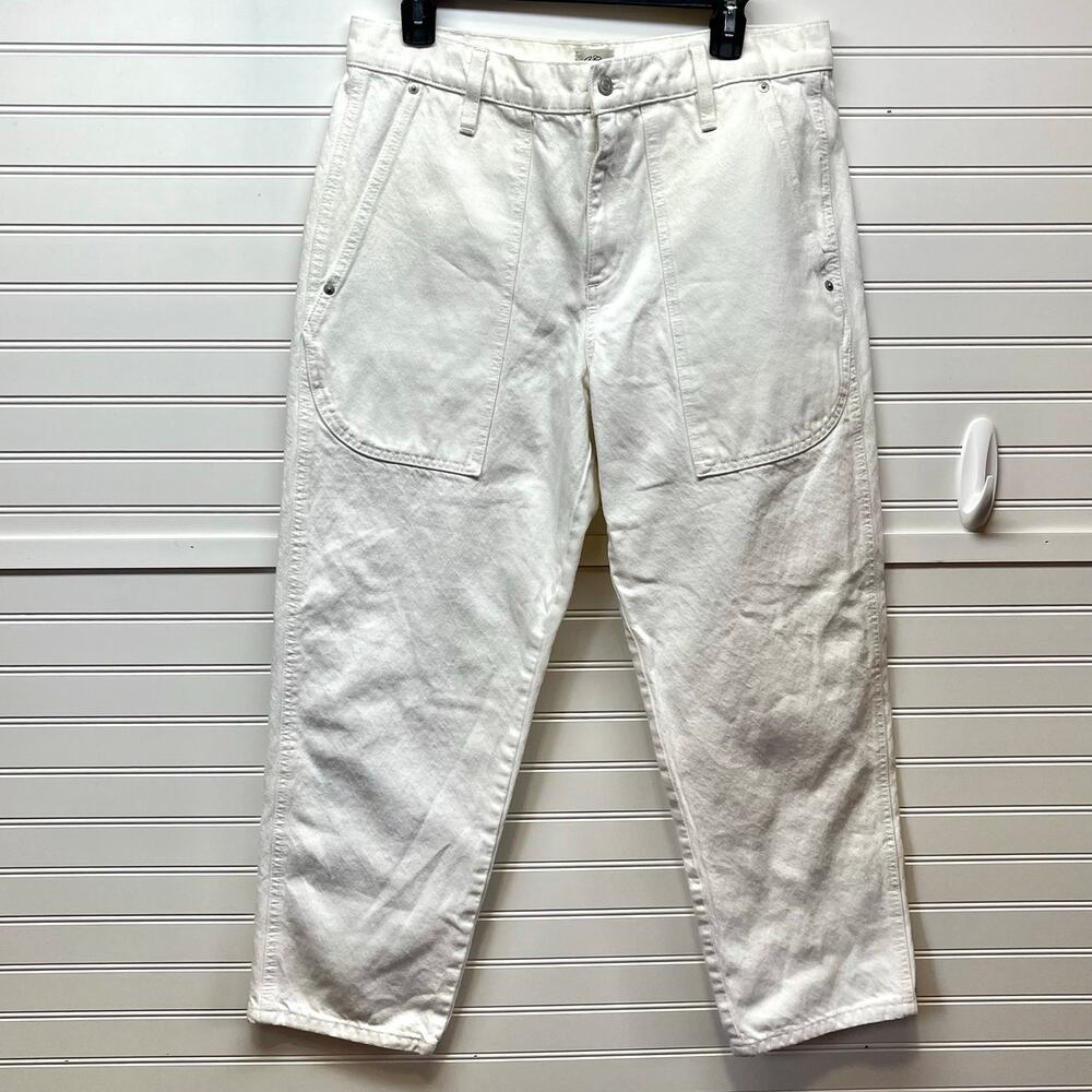 J Crew Re-Imagined High Waisted Cropped White Denim Jeans Size 30 Tall